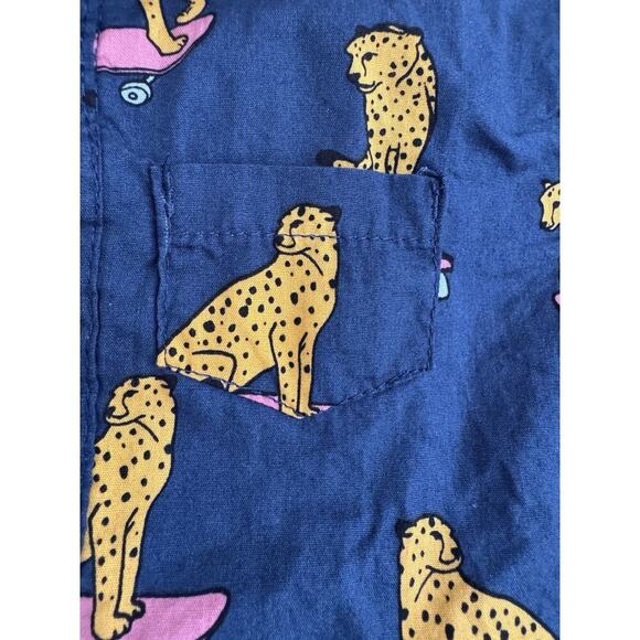Mick Mack Skateboarding Cheetah Navy Blue Collared Bottom Snap Cotton 6-9 Mo. - Picture 2 of 8